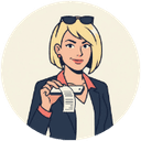 Karen, a cartoon woman with a blonde bob holding up a receipt
